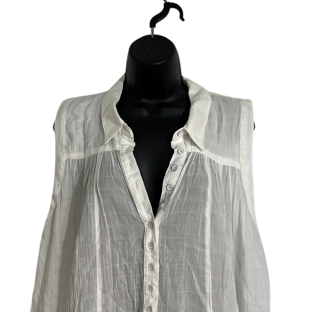 Free People Young Spirit White Asymmetrical Sleeveless Tunic Top/Mini Dress Sz M - Picture 3 of 9